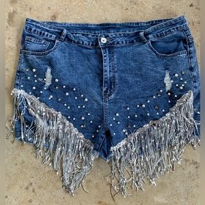 Bedazzled & fringe shorts